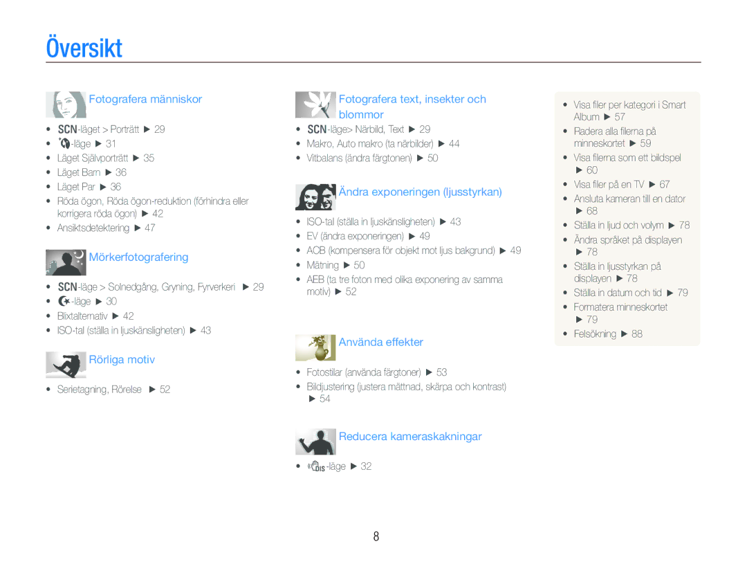 Samsung EC-PL100ZBPBE2, EC-PL100ZBPSE2, EC-PL101ZBDSE2 manual Översikt, Fotografera människor 