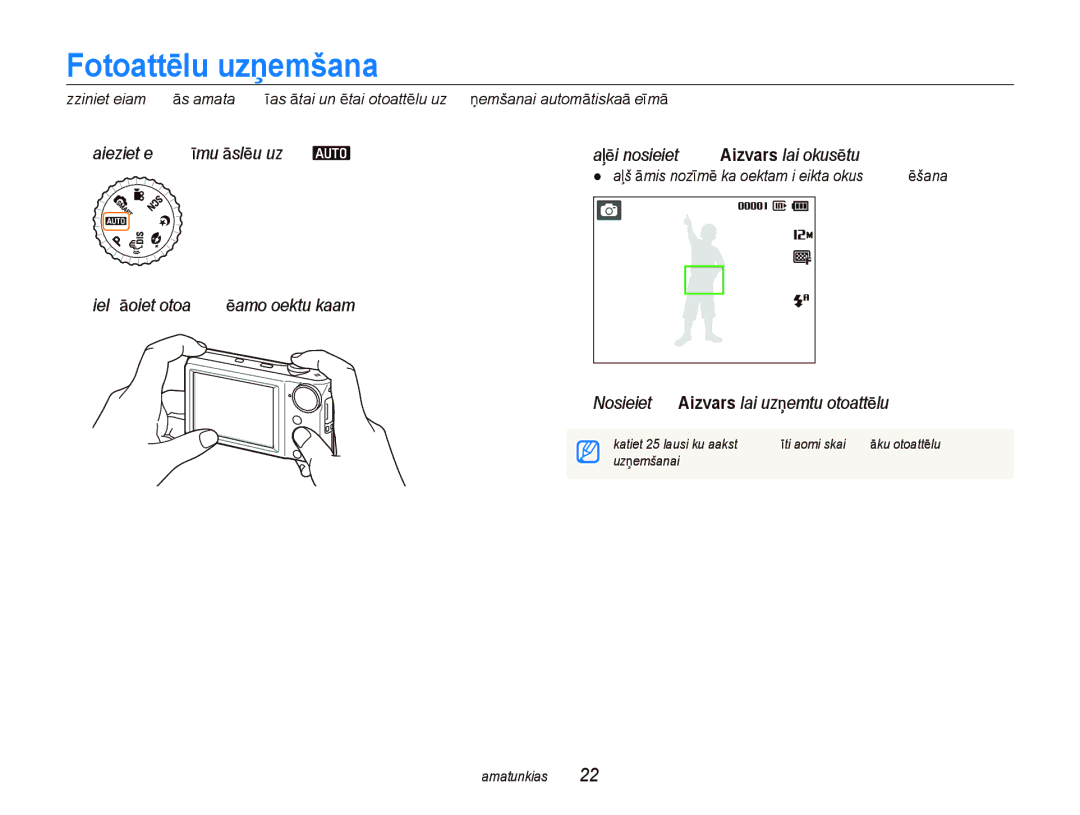 Samsung EC-PL100ZBPBRU, EC-PL100ZBPPRU, EC-PL100ZBPSRU Fotoattēlu uzņemšana, Nospiediet Aizvars, lai uzņemtu fotoattēlu 