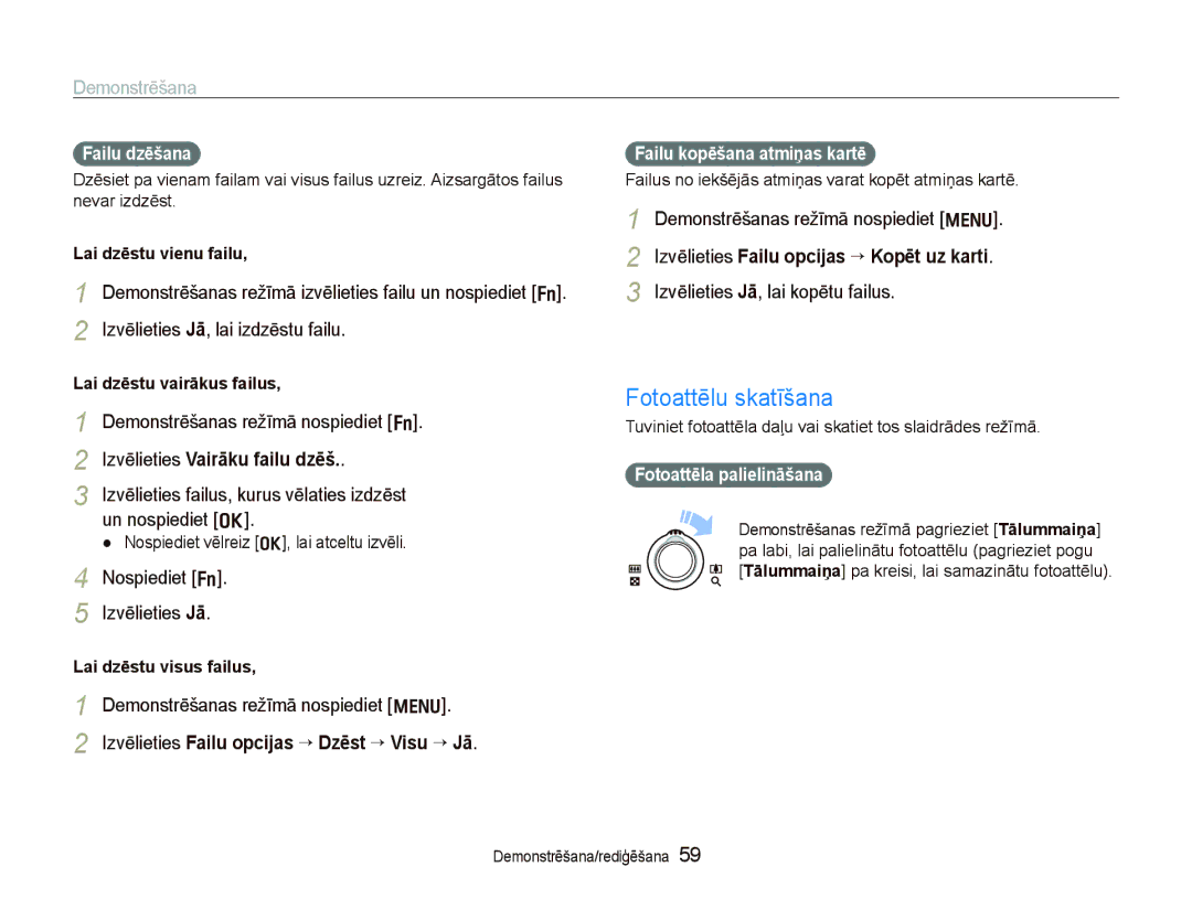 Samsung EC-PL100ZBPPRU manual Fotoattēlu skatīšana, Izvēlieties Jā, lai izdzēstu failu, Izvēlieties Vairāku failu dzēš 