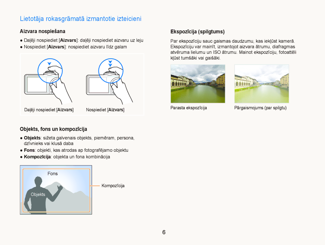 Samsung EC-PL100ZBPSRU Lietotāja rokasgrāmatā izmantotie izteicieni, Aizvara nospiešana, Objekts, fons un kompozīcija 