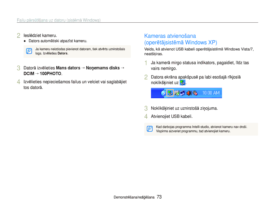 Samsung EC-PL100ZBPBRU, EC-PL100ZBPPRU, EC-PL100ZBPSRU manual Kameras atvienošana Operētājsistēmā Windows XP 