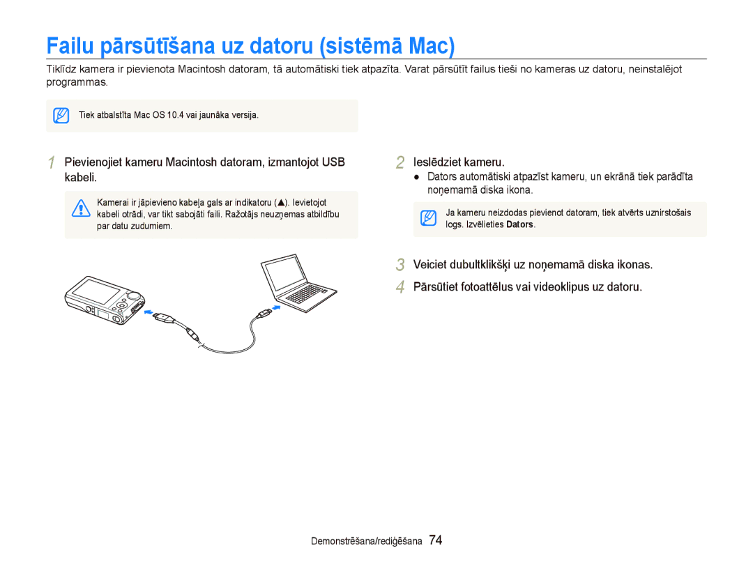 Samsung EC-PL100ZBPPRU, EC-PL100ZBPSRU, EC-PL100ZBPBRU manual Failu pārsūtīšana uz datoru sistēmā Mac 