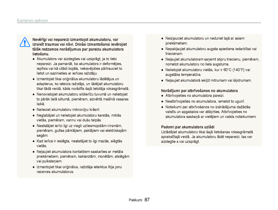 Samsung EC-PL100ZBPSRU, EC-PL100ZBPPRU manual Norādījumi par atbrīvošanos no akumulatora, Padomi par akumulatora uzlādi 