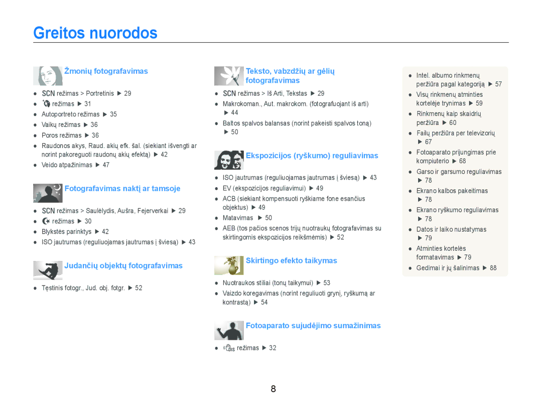 Samsung EC-PL100ZBPPRU, EC-PL100ZBPSRU, EC-PL100ZBPBRU manual Greitos nuorodos, Žmonių fotografavimas 