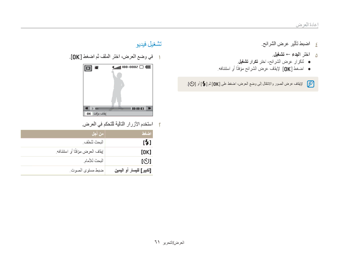 Samsung EC-PL100ZDPPME, EC-PL100ZBPSE1 ويديف ليغشت, إعادٜ العرض, طغضا مث فلملا رتخا ،ضرعلا عضو يف1 حئارشلا ضرع ريثأت طبضا4 