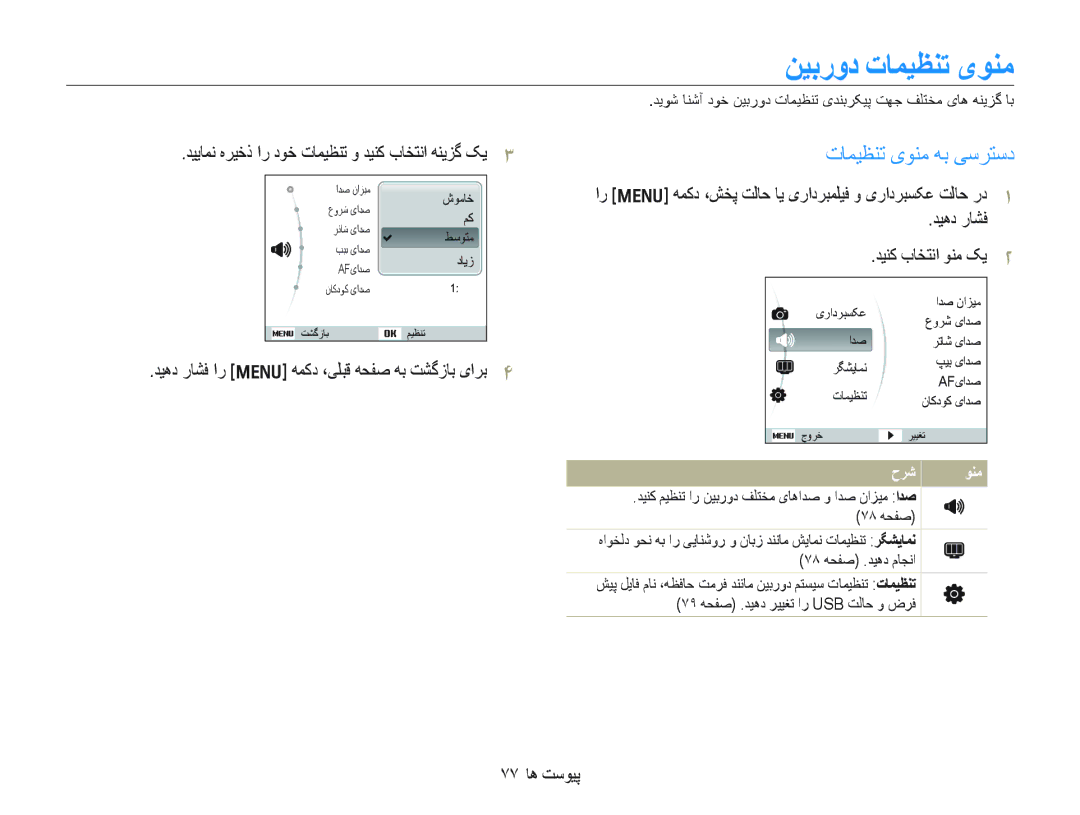 Samsung EC-PL100ZDPBME manual ﻦﻴﺑﺭﻭﺩ ﺕﺎﻤﻴﻈﻨﺗ یﻮﻨﻣ, ﺕﺎﻤﻴﻈﻨﺗ یﻮﻨﻣ ﻪﺑ ﯽﺳﺮﺘﺳﺩ, ﺪﻴﻫﺩ ﺭﺎﺸﻓ ﺍﺭ m ﻪﻤﮐﺩ ،ﯽﻠﺒﻗ ﻪﺤﻔﺻ ﻪﺑ ﺖﺸﮔﺯﺎﺑ یﺍﺮﺑ 