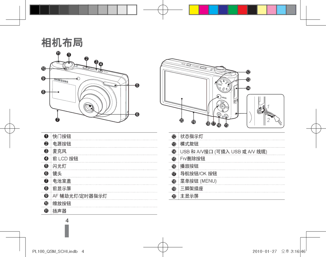 Samsung EC-PL100ZBPSE3, EC-PL100ZBPSE1, EC-PL100ZBPPIT, EC-PL100ZBPSIT, EC-PL100ZBPEIT, EC-PL100ZBPBE3, EC-PL100ZBPBE2 相机布局 