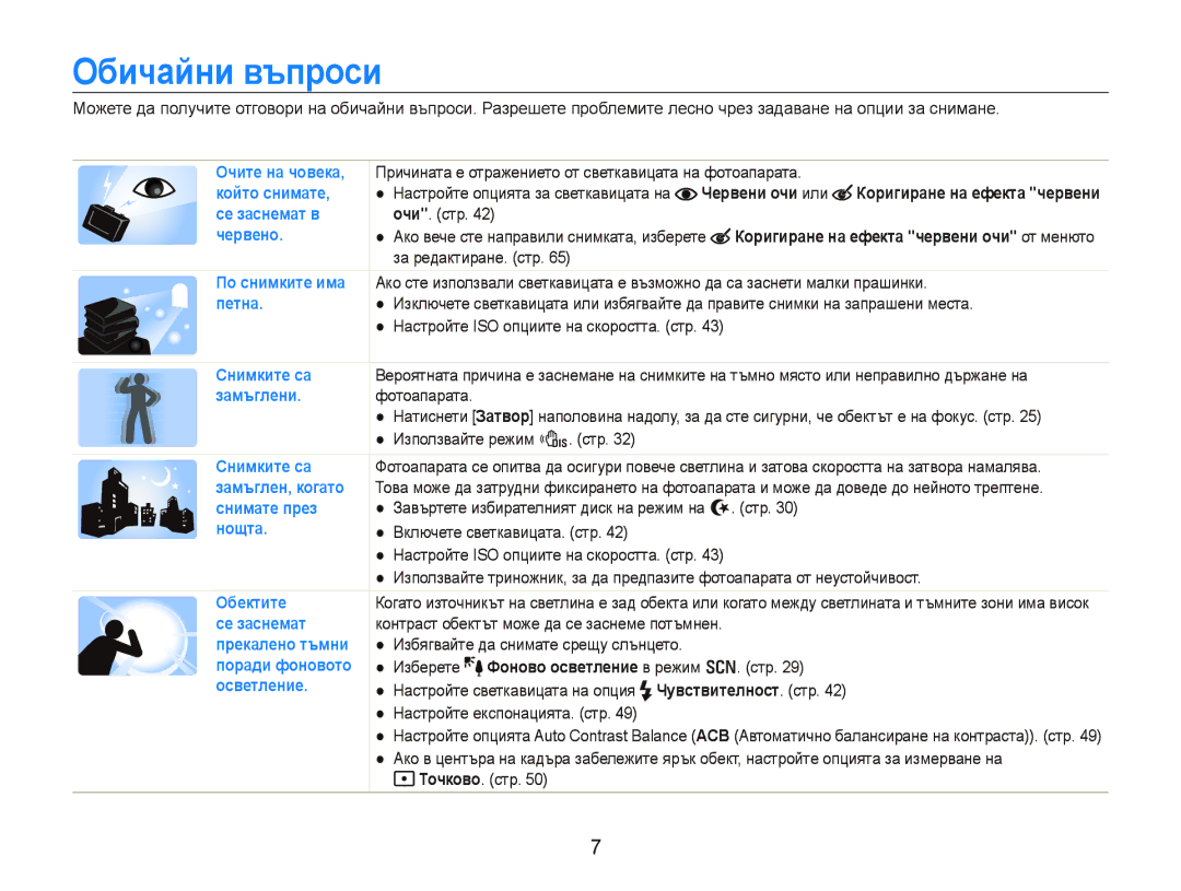 Samsung EC-PL100ZBPSE3, EC-PL100ZBPBE3 manual Обичайни въпроси, Червени очи или 