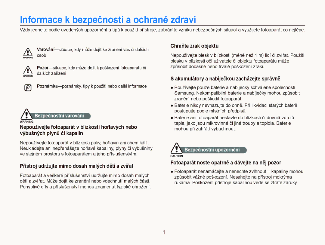 Samsung EC-PL100ZBPSE3, EC-PL100ZBPBE3 manual Informace k bezpečnosti a ochraně zdraví, Chraňte zrak objektu 