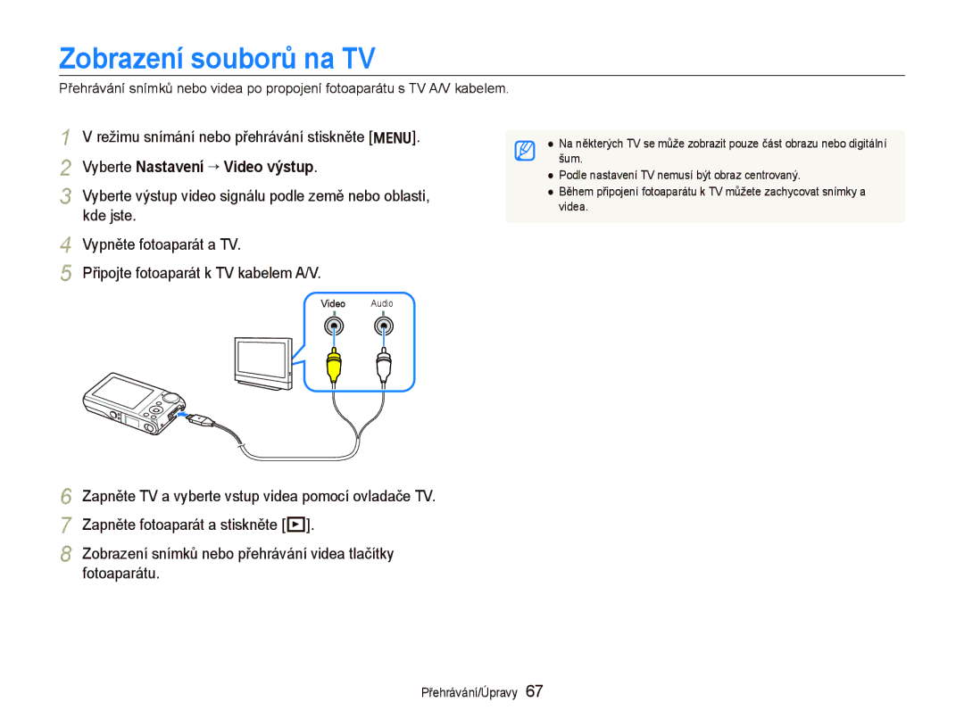 Samsung EC-PL100ZBPSE3, EC-PL100ZBPBE3 manual Zobrazení souborů na TV, Vyberte Nastavení “ Video výstup 