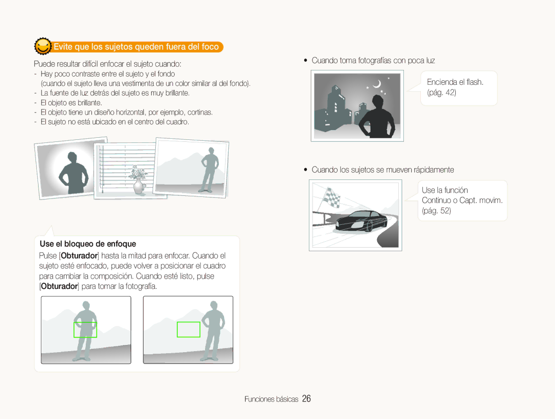 Samsung EC-PL100ZBPBGB, EC-PL101ZBDSE1, EC-PL100ZBPSE1, EC-PL100ZBPBZA manual Evite que los sujetos queden fuera del foco 