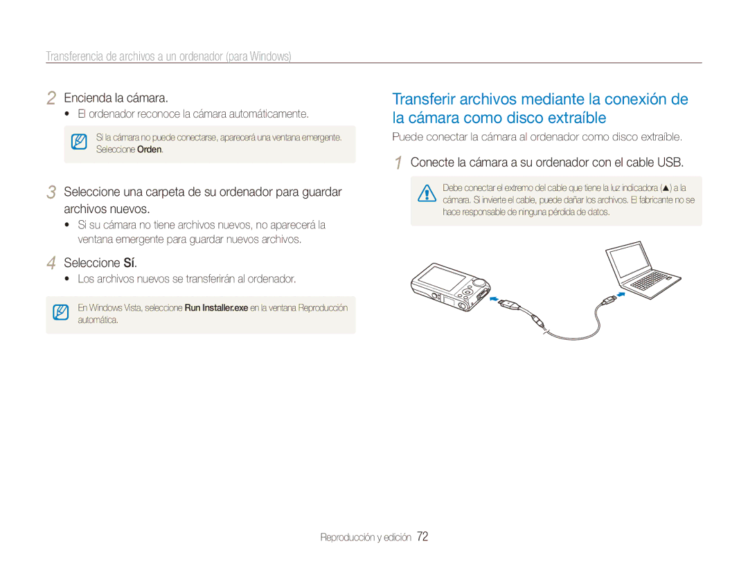 Samsung EC-PL100ZBPSE1, EC-PL101ZBDSE1 manual Encienda la cámara, Puede conectar la cámara al ordenador como disco extraíble 