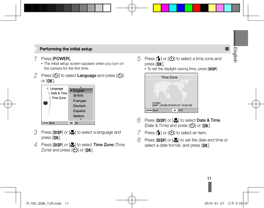 Samsung EC-PL100ZBPSIT, EC-PL101ZBDSE1, EC-PL100ZBPSE1, EC-PL100ZBPBZA, EC-PL101ZBPBE1 manual Performing the initial setup 