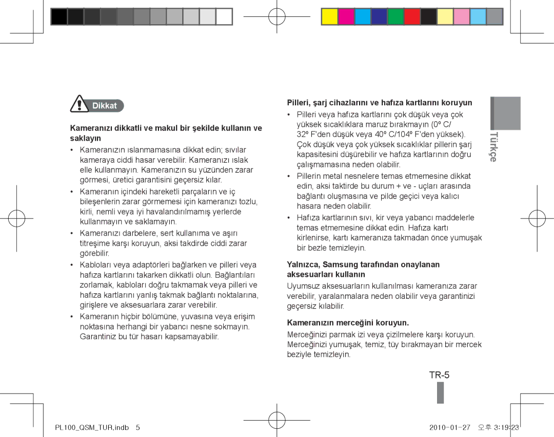 Samsung EC-PL100ZBPPSA, EC-PL101ZBDSE1, EC-PL100ZBPSE1, EC-PL100ZBPBZA, EC-PL101ZBPBE1, EC-PL100ZBPSGB manual TR-5, Dikkat 