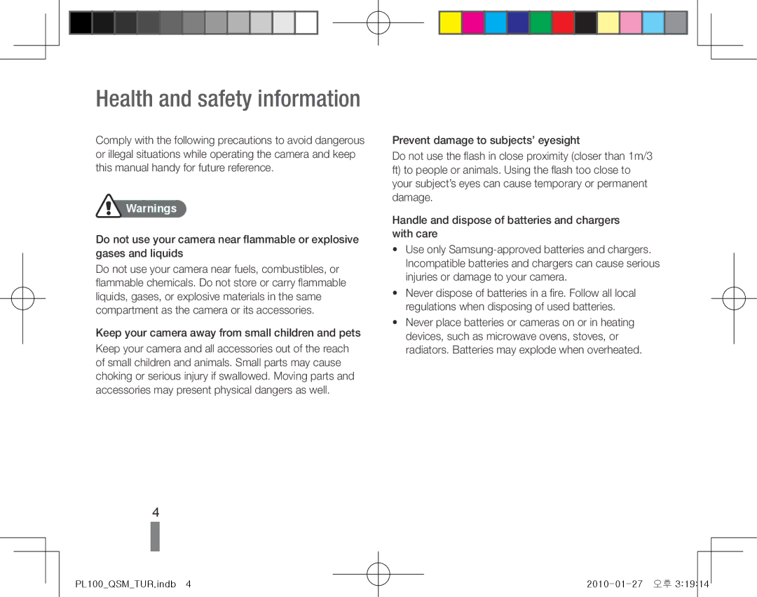 Samsung EC-PL100ZBPSGB, EC-PL101ZBDSE1 Health and safety information, Keep your camera away from small children and pets 