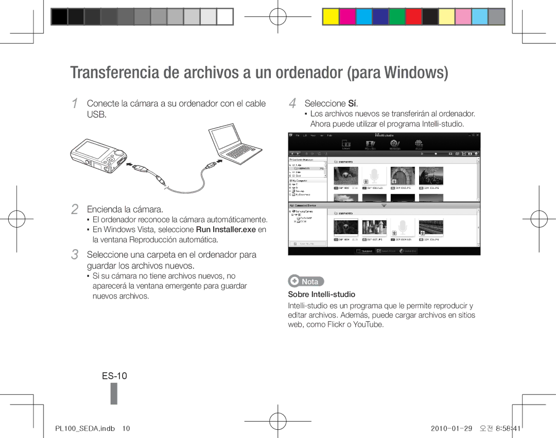 Samsung EC-PL100ZDPSIR Transferencia de archivos a un ordenador para Windows, ES-10, Seleccione Sí, Encienda la cámara 