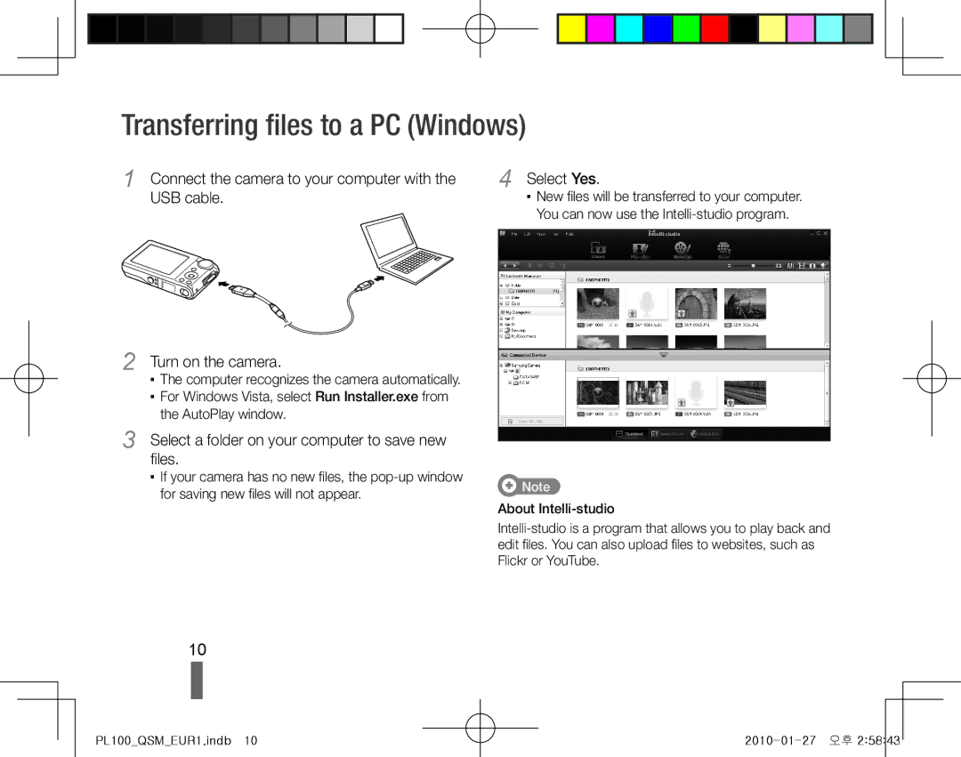 Samsung EC-PL100ZBPUIT Transferring files to a PC Windows, Turn on the camera, You can now use the Intelli-studio program 