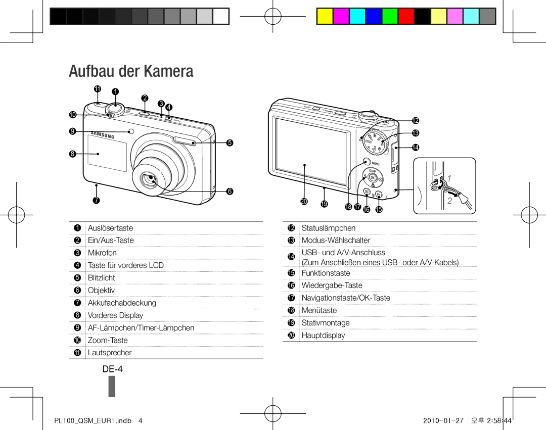 Samsung EC-PL101ZBDBE1, EC-PL101ZBDSE1, EC-PL100ZBPSE1, EC-PL100ZBPBZA, EC-PL101ZBPBE1 Aufbau der Kamera, DE-4, Lautsprecher 