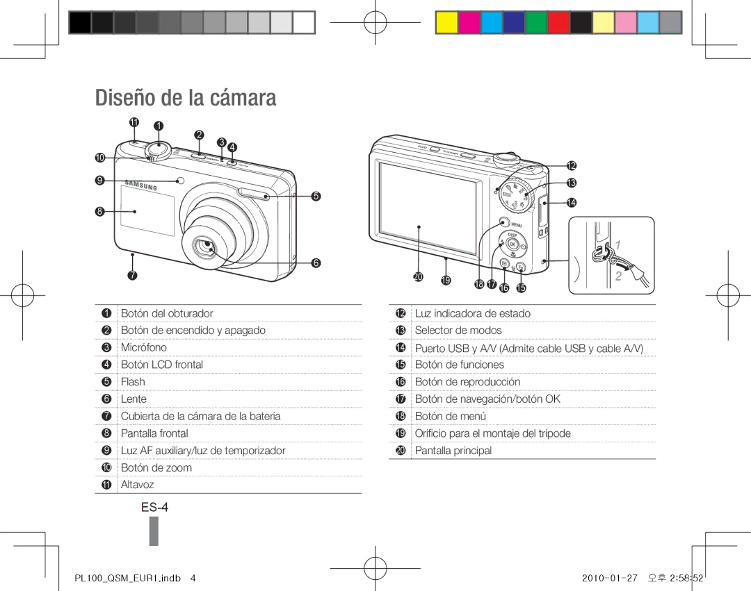 Samsung EC-PL100ZBPGDZ, EC-PL101ZBDSE1, EC-PL100ZBPSE1, EC-PL100ZBPBZA, EC-PL101ZBPBE1 manual Diseño de la cámara, ES-4 