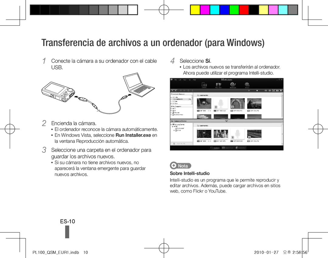 Samsung EC-PL100ZBPVSA Transferencia de archivos a un ordenador para Windows, ES-10, Seleccione Sí, Encienda la cámara 