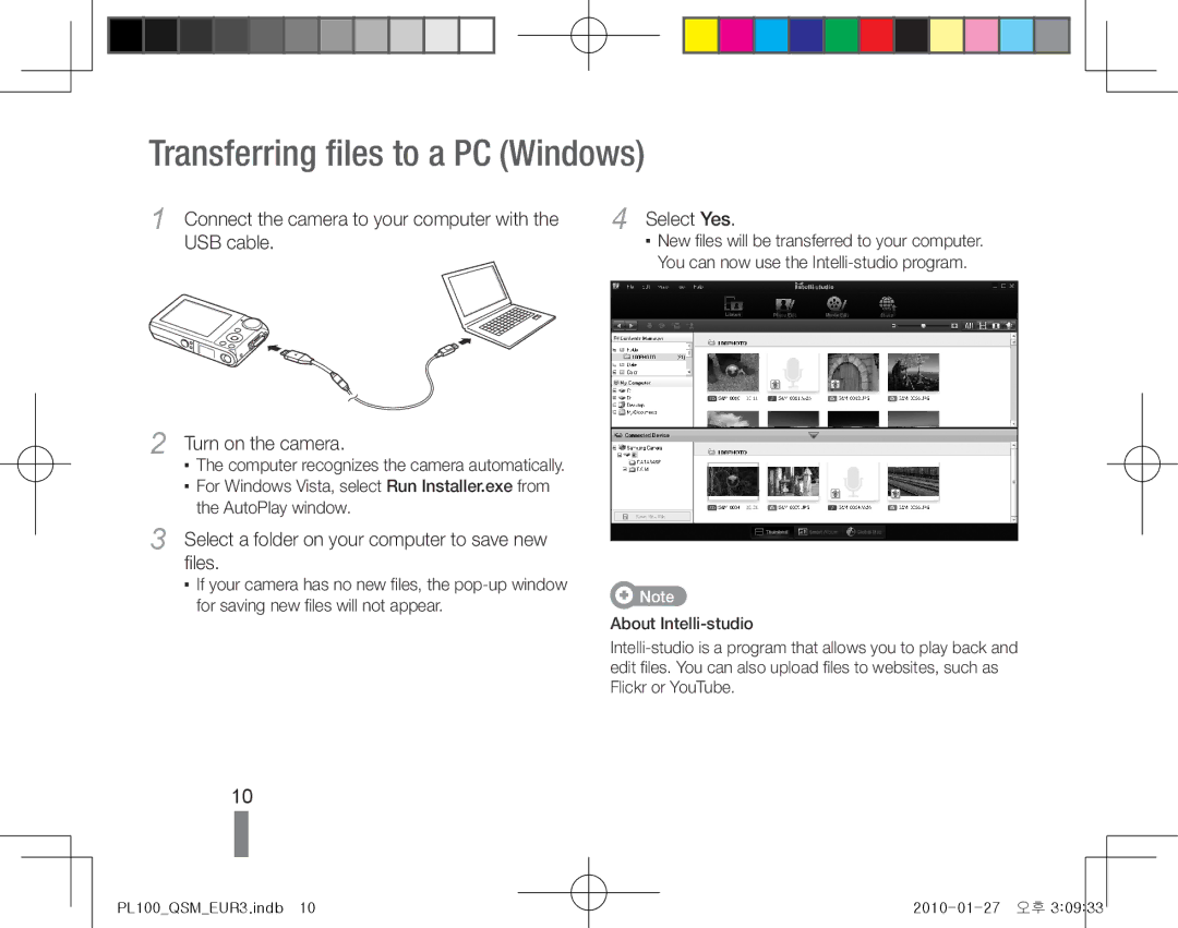 Samsung EC-PL100ZBPUIT Transferring files to a PC Windows, Turn on the camera, You can now use the Intelli-studio program 