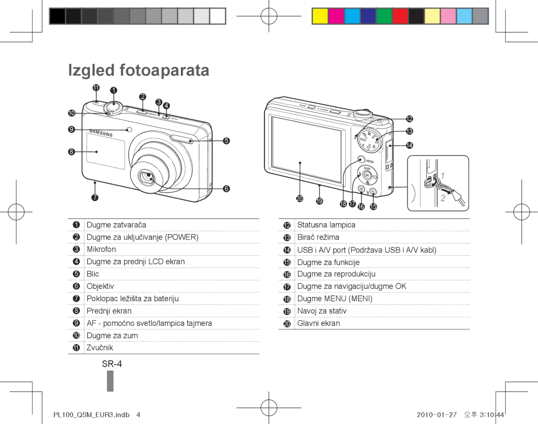 Samsung EC-PL100ZBPBVN, EC-PL101ZBDSE1, EC-PL100ZBPSE1, EC-PL100ZBPBZA, EC-PL101ZBPBE1 manual Izgled fotoaparata, SR-4 