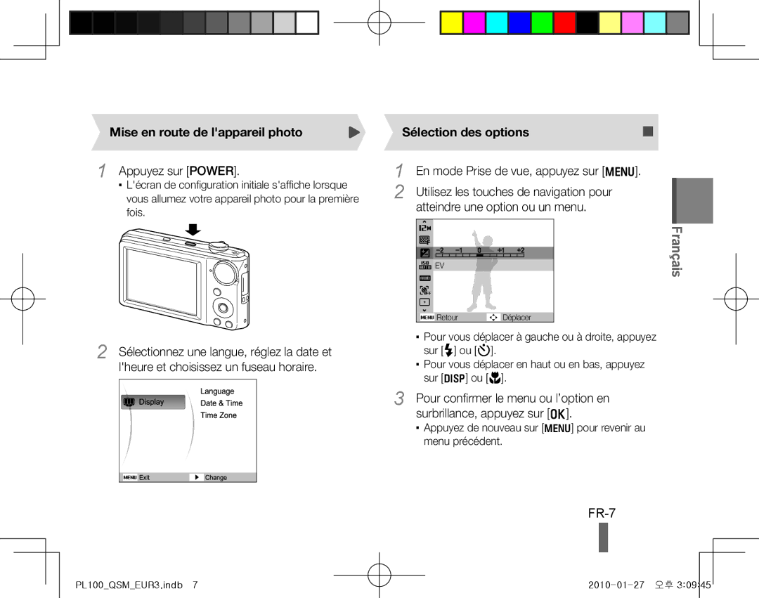 Samsung EC-PL100ZBPSDX, EC-PL101ZBDSE1, EC-PL100ZBPSE1 manual FR-7, Mise en route de lappareil photo, Sélection des options 