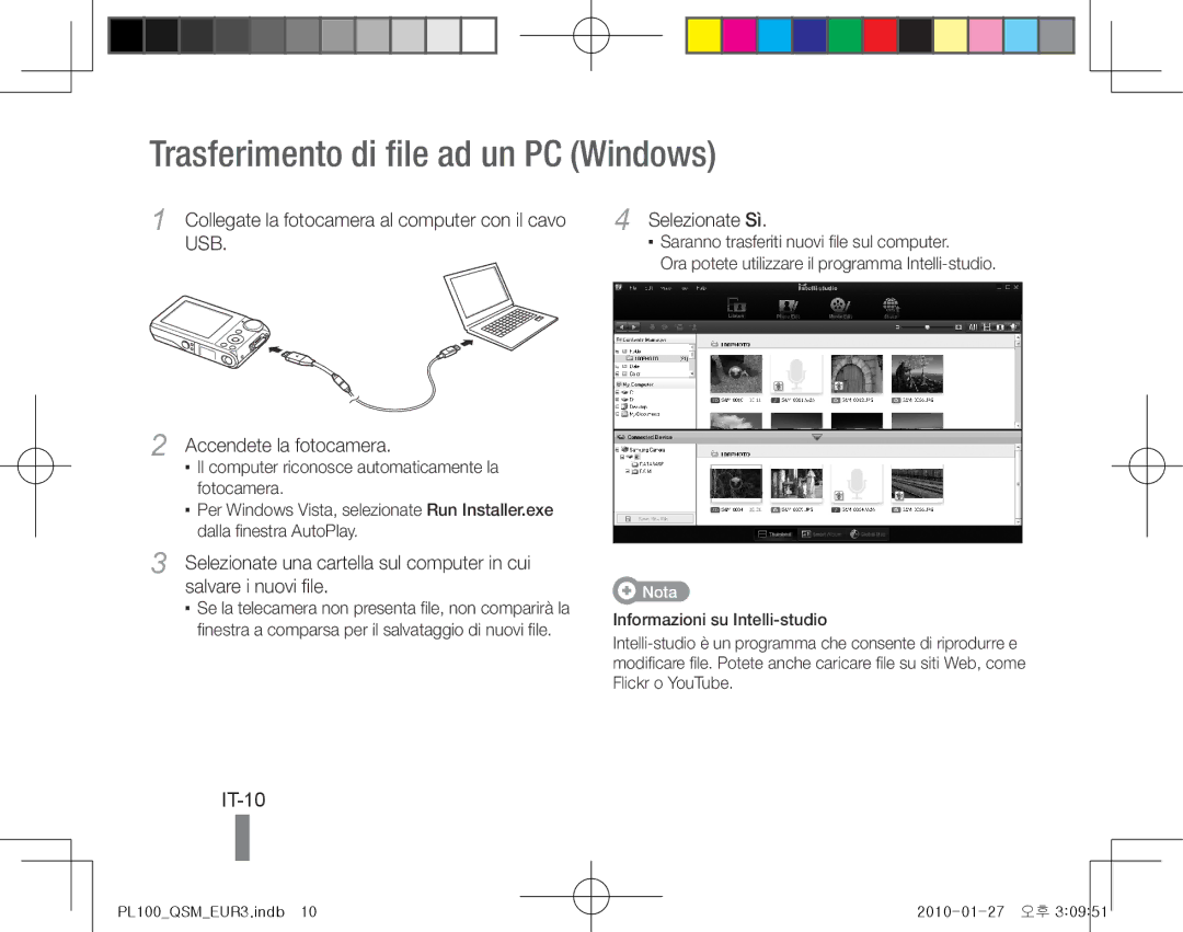 Samsung EC-PL100ZBPVSA manual Trasferimento di file ad un PC Windows, IT-10, Selezionate Sì, Accendete la fotocamera 