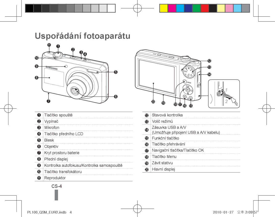 Samsung EC-PL100ZBPBE3, EC-PL101ZBDSE1, EC-PL100ZBPSE1, EC-PL100ZBPBZA, EC-PL101ZBPBE1 manual Uspořádání fotoaparátu, CS-4 