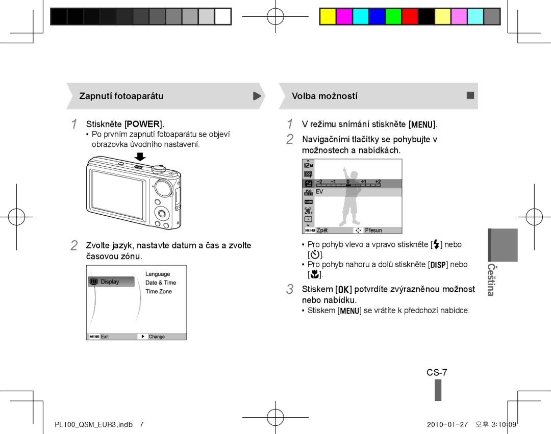 Samsung EC-PL100ZBPPRU, EC-PL101ZBDSE1, EC-PL100ZBPSE1, EC-PL100ZBPBZA manual CS-7, Zapnutí fotoaparátu, Volba možností 