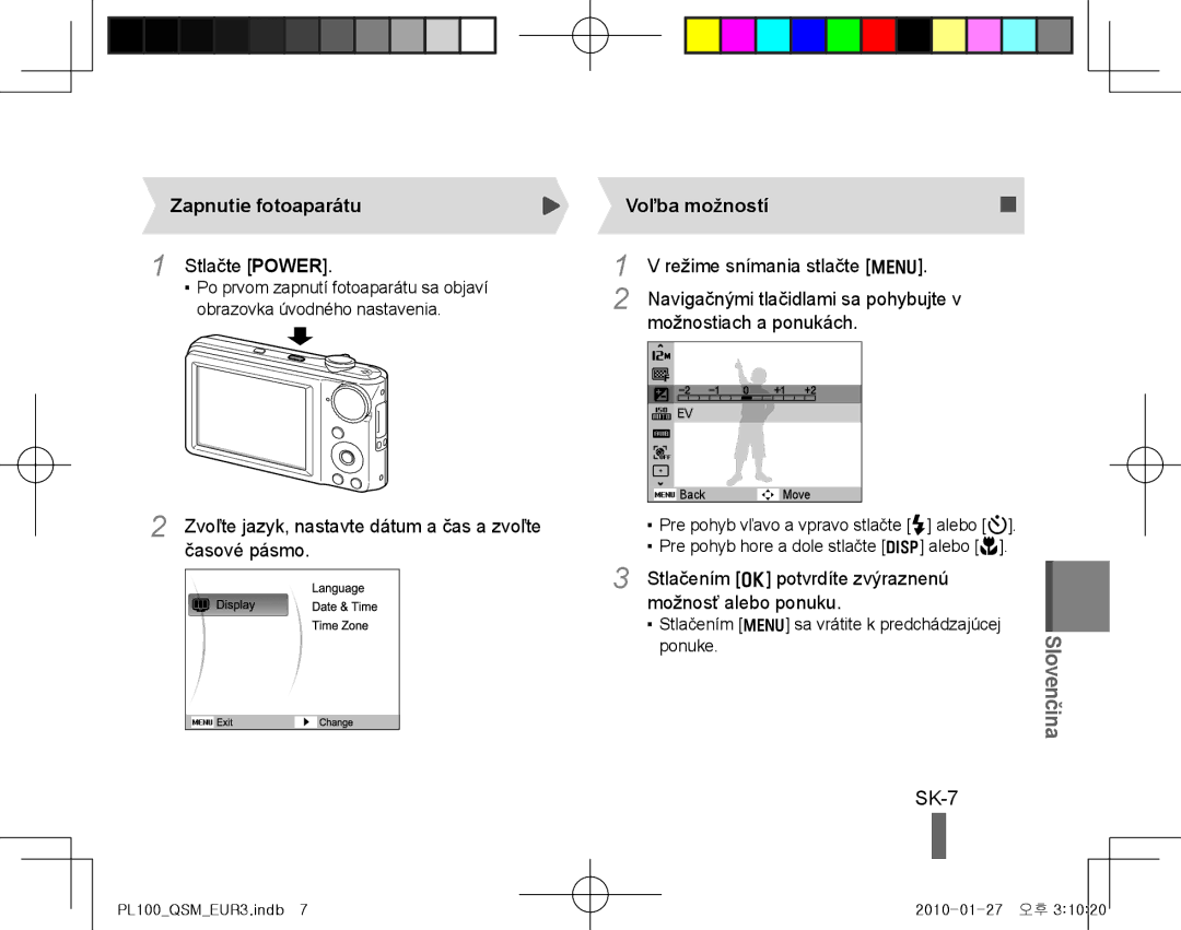 Samsung EC-PL100ZBPBZA, EC-PL101ZBDSE1, EC-PL100ZBPSE1, EC-PL101ZBPBE1 manual SK-7, Zapnutie fotoaparátu, Voľba možností 