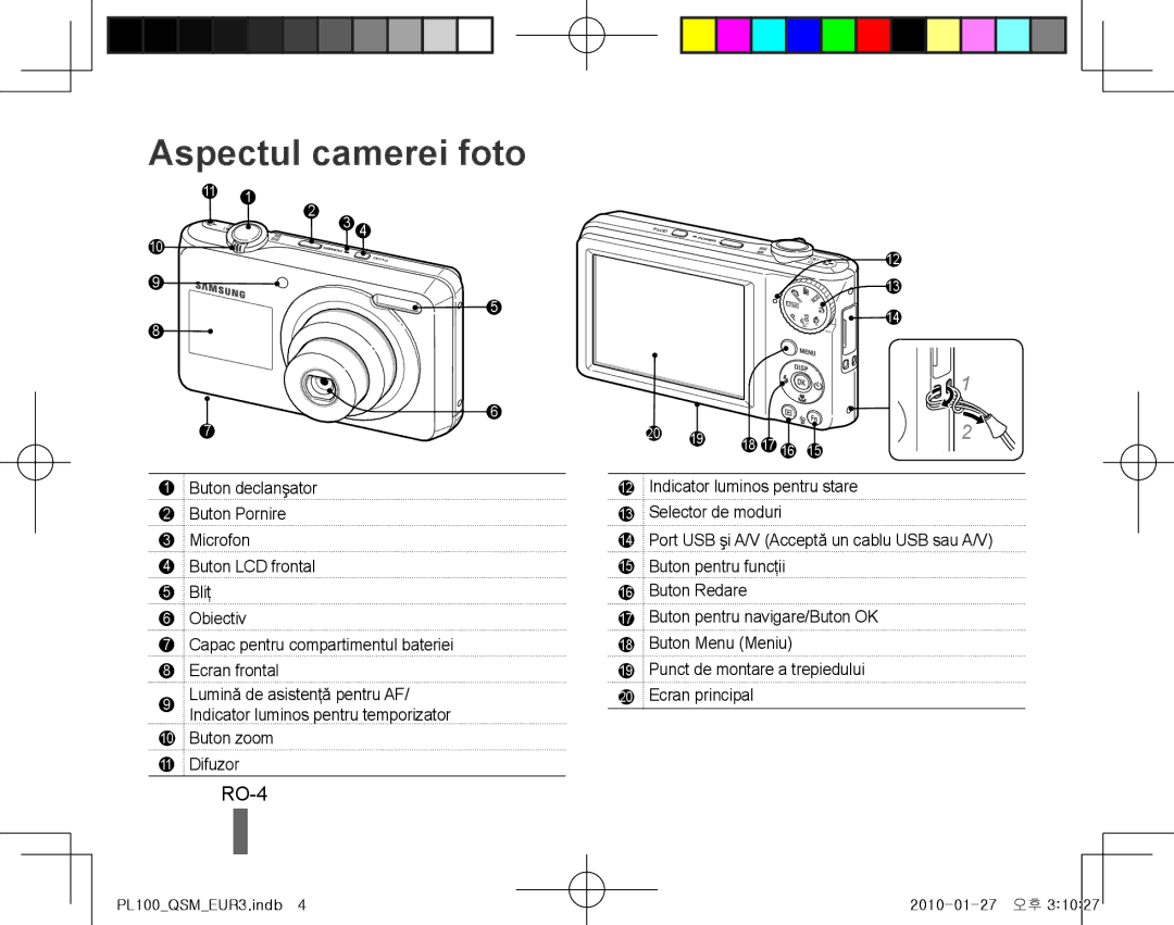 Samsung EC-PL100ZDPBME, EC-PL101ZBDSE1, EC-PL100ZBPSE1, EC-PL100ZBPBZA, EC-PL101ZBPBE1 manual Aspectul camerei foto, RO-4 