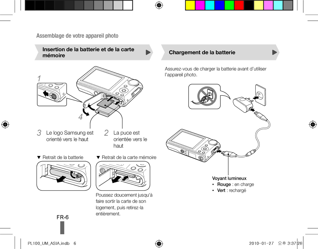 Samsung EC-PL100ZBPPDZ, EC-PL101ZBDSE1, EC-PL100ZBPSE1 FR-6, Le logo Samsung est La puce est Orienté vers le haut, Haut 