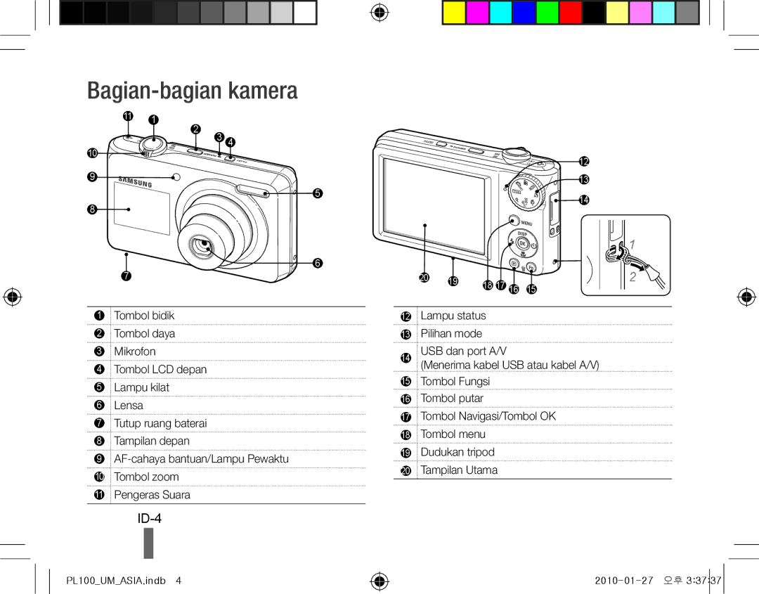 Samsung EC-PL100ZBPGDZ, EC-PL101ZBDSE1, EC-PL100ZBPSE1, EC-PL100ZBPBZA, EC-PL101ZBPBE1 manual Bagian-bagian kamera, ID-4 