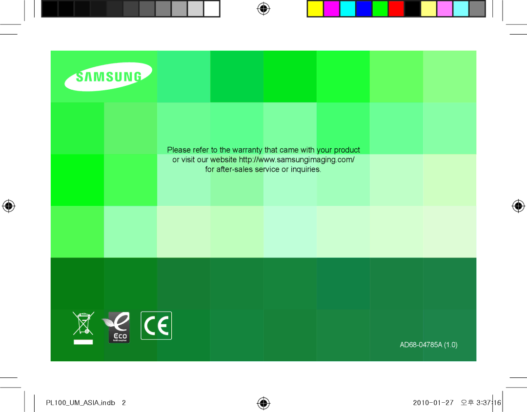 Samsung EC-PL100ZBPBGB, EC-PL101ZBDSE1, EC-PL100ZBPSE1, EC-PL100ZBPBZA, EC-PL101ZBPBE1, EC-PL100ZBPSGB manual AD68-04785A 