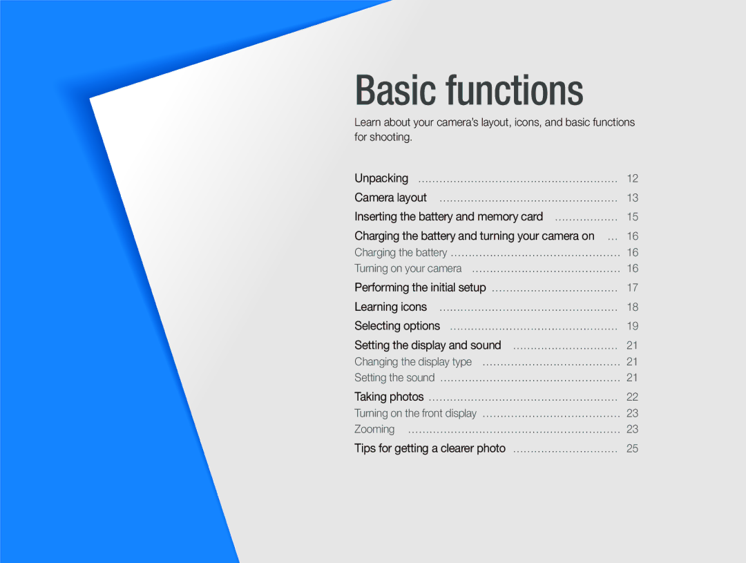 Samsung EC-PL100ZBPEIT, EC-PL101ZBDSE1, EC-PL100ZBPSE1, EC-PL100ZBPBZA, EC-PL101ZBPBE1, EC-PL100ZBPSGB manual Basic functions 