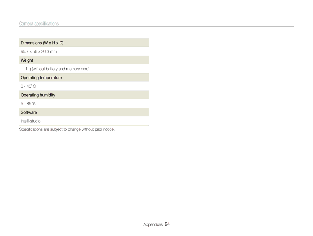 Samsung EC-PL100ZBPSZA, EC-PL101ZBDSE1, EC-PL100ZBPSE1 manual Speciﬁcations are subject to change without prior notice 