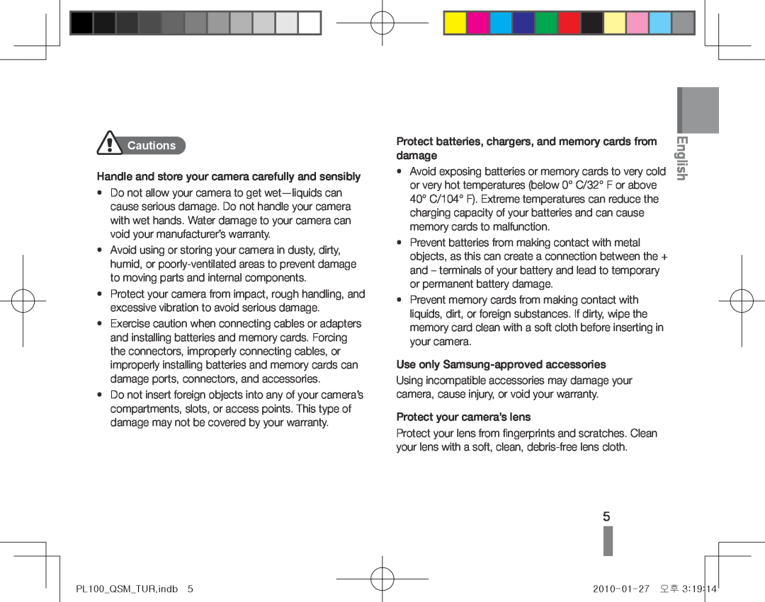 Samsung EC-PL100ZBPPE1, EC-PL101ZBDSE1, EC-PL100ZBPSE1, EC-PL100ZBPBZA, EC-PL101ZBPBE1, EC-PL100ZBPSGB manual Cautions, English 