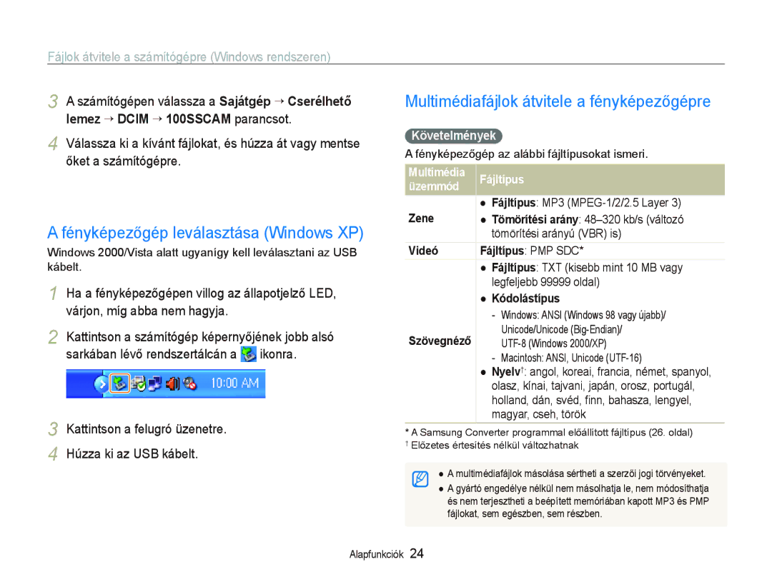 Samsung EC-PL10ZABP/E3 Fényképezőgép leválasztása Windows XP, Számítógépen válassza a Sajátgép “ Cserélhető, Követelmények 