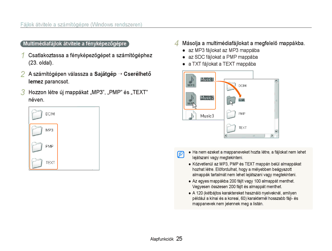 Samsung EC-PL10ZABP/E3 manual Multimédiafájlok átvitele a fényképezőgépre 