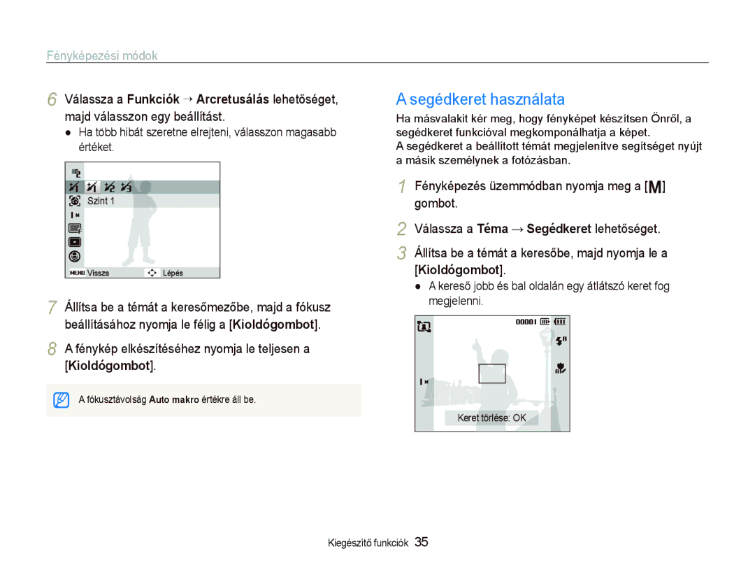 Samsung EC-PL10ZABP/E3 manual Segédkeret használata 