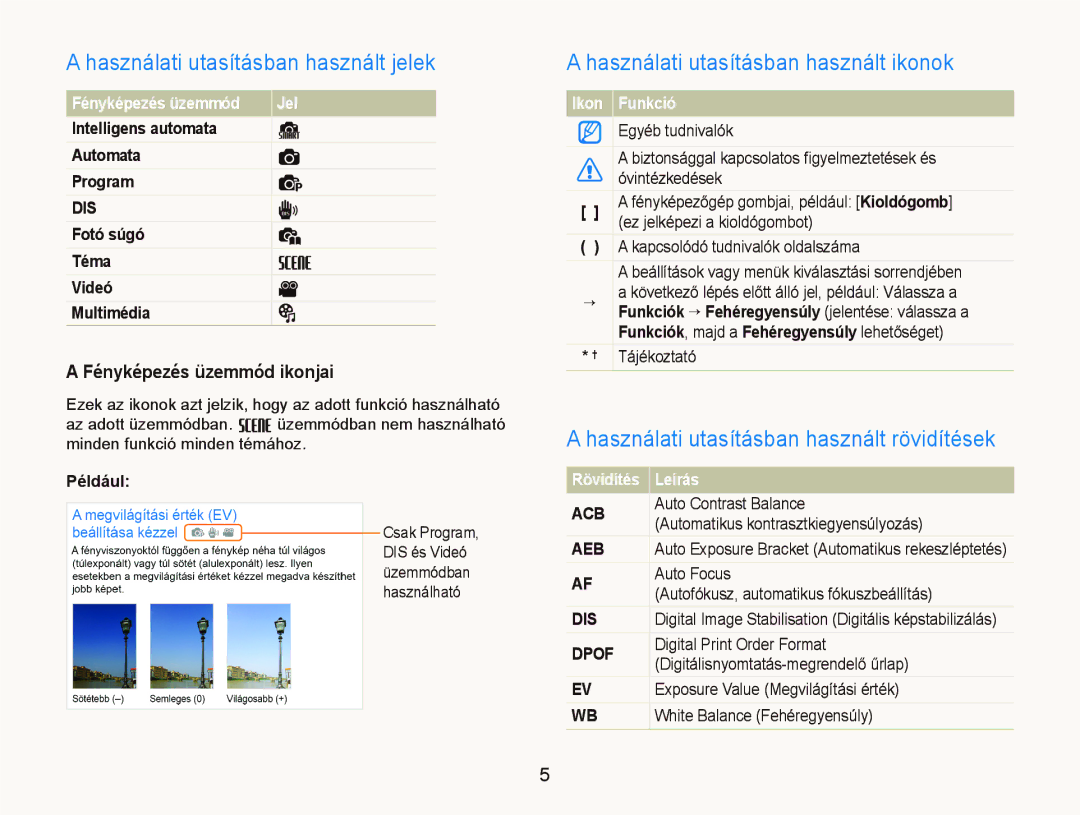 Samsung EC-PL10ZABP/E3 manual Használati utasításban használt jelek, Használati utasításban használt ikonok 