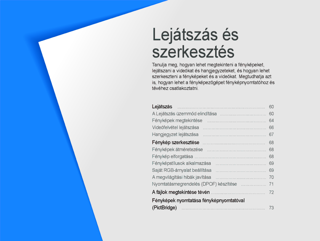 Samsung EC-PL10ZABP/E3 manual Lejátszás és szerkesztés 