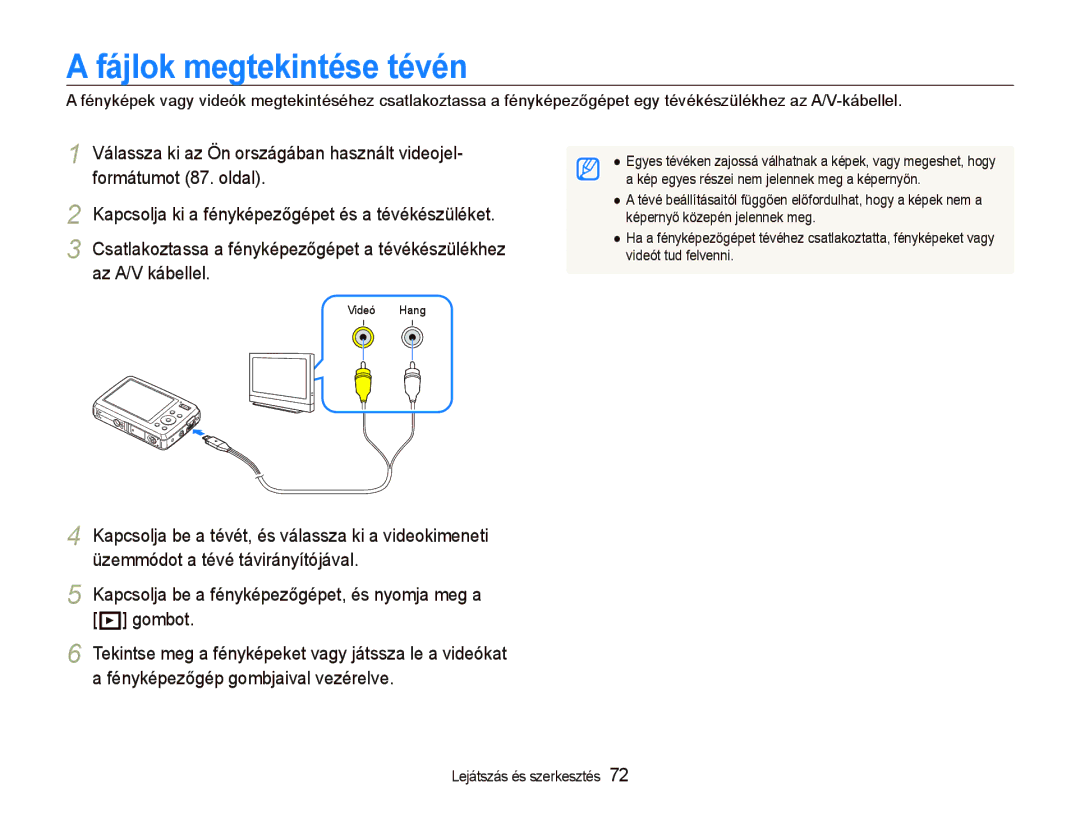 Samsung EC-PL10ZABP/E3 manual Fájlok megtekintése tévén 