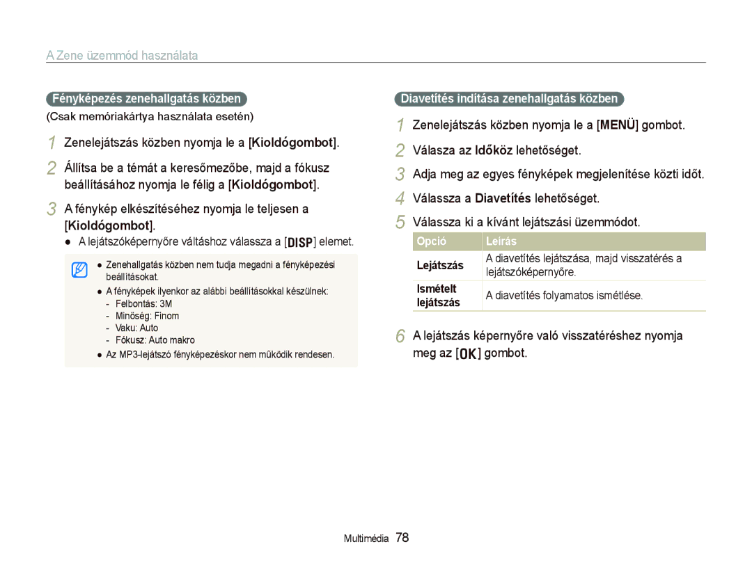 Samsung EC-PL10ZABP/E3 manual Zene üzemmód használata 