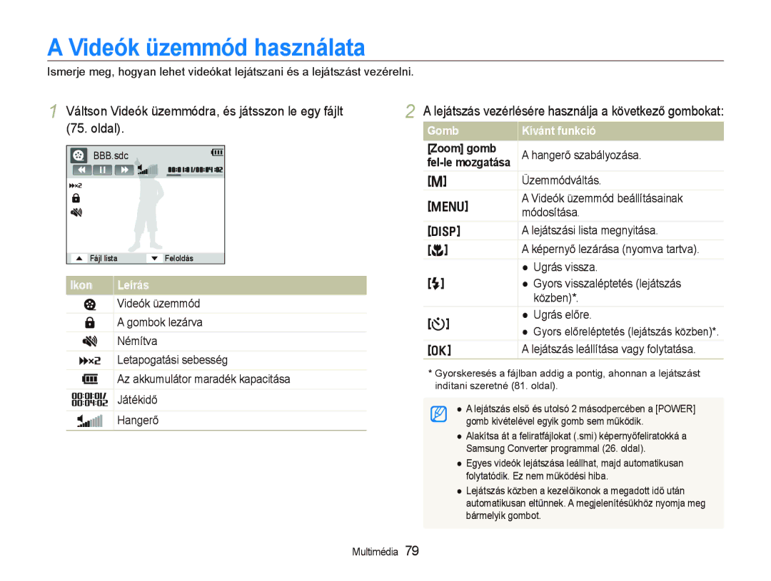 Samsung EC-PL10ZABP/E3 manual Videók üzemmód használata, Váltson Videók üzemmódra, és játsszon le egy fájlt, Oldal 