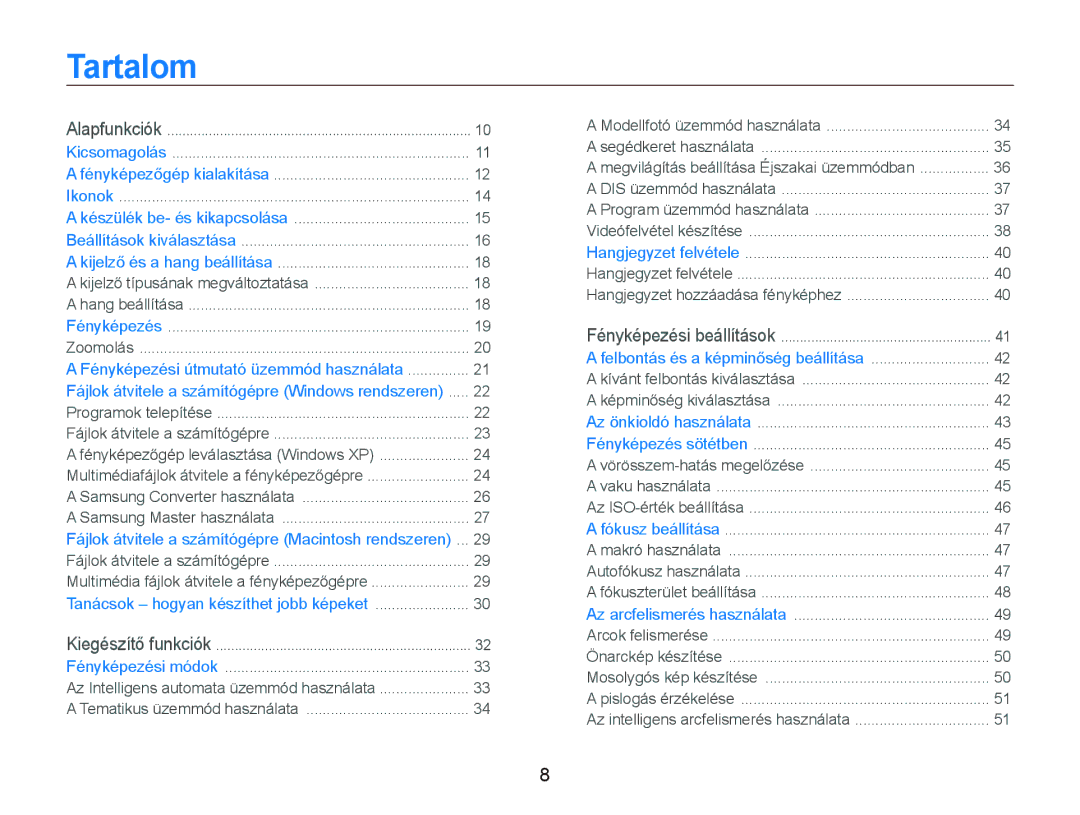 Samsung EC-PL10ZABP/E3 manual Tartalom 