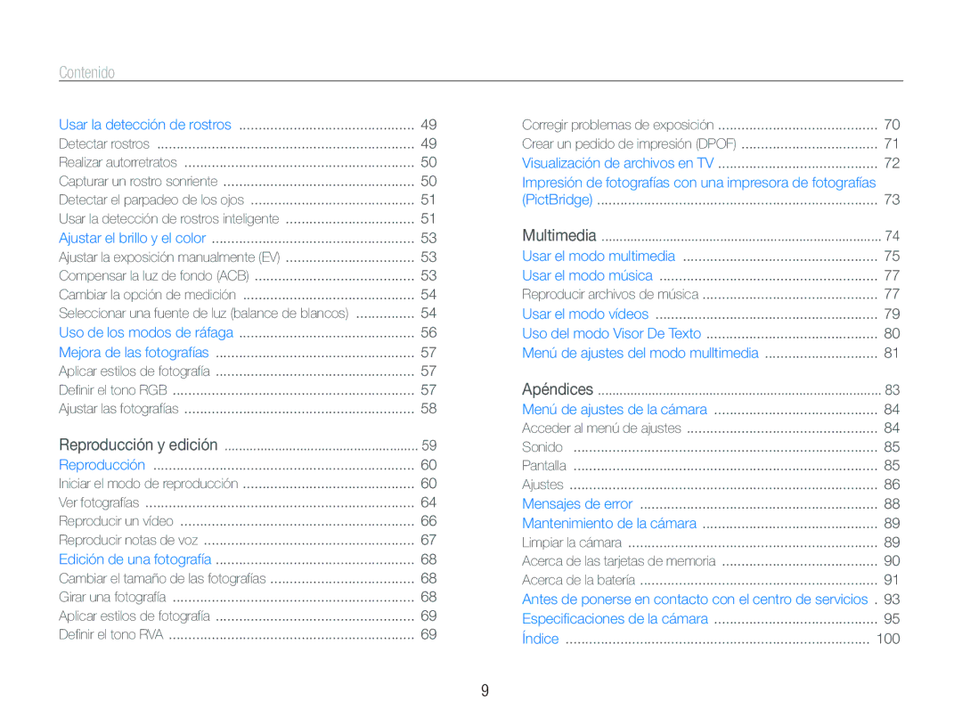 Samsung EC-PL10ZRBP/E1, EC-PL10ZPBP/E1 manual Contenido 