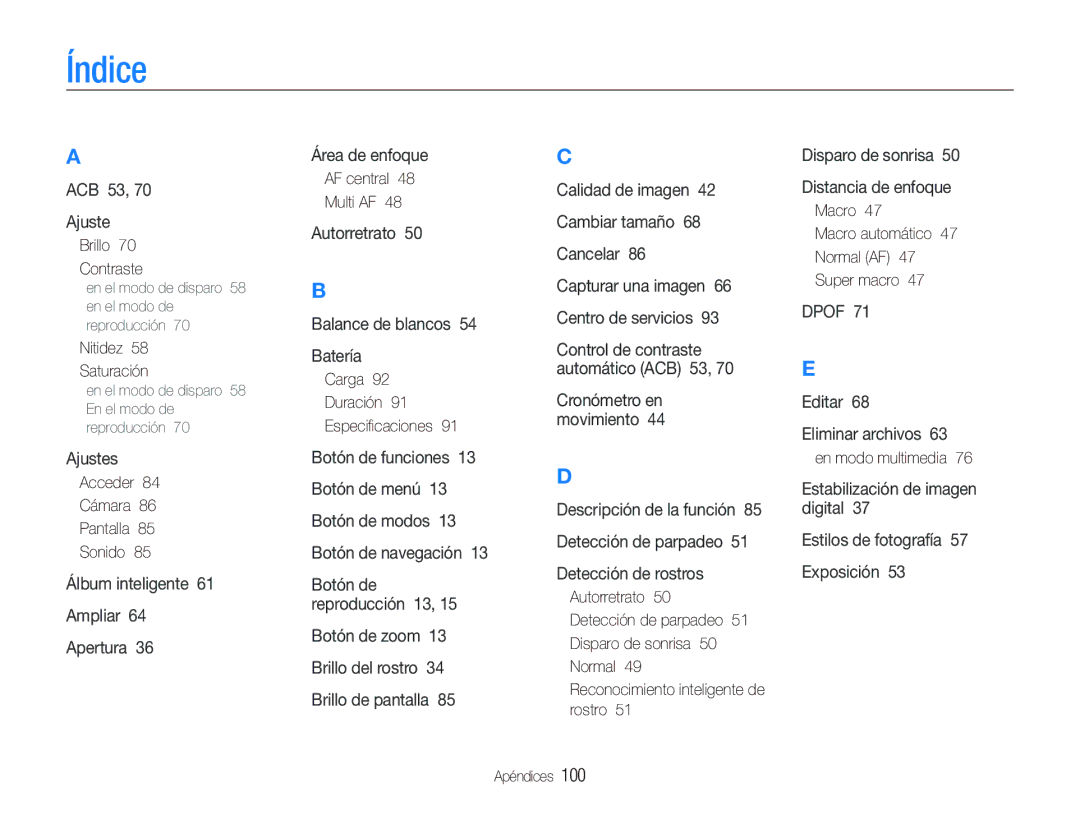 Samsung EC-PL10ZPBP/E1, EC-PL10ZRBP/E1 manual Índice 