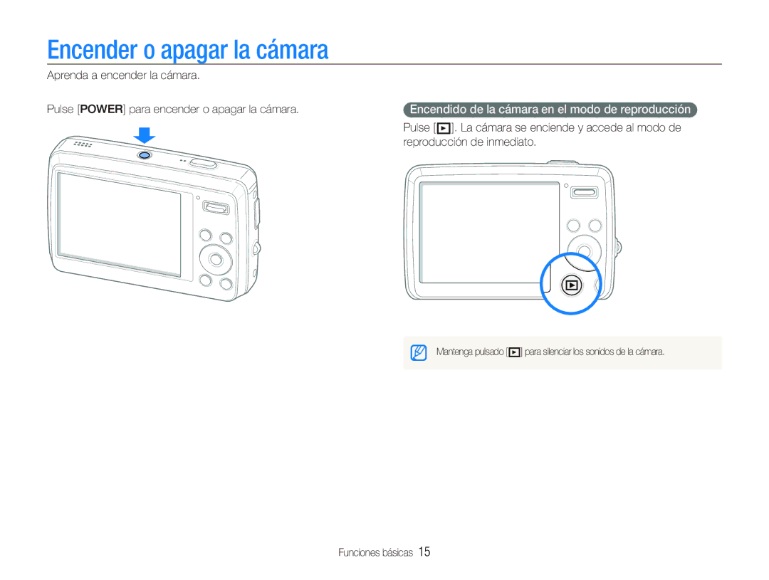 Samsung EC-PL10ZRBP/E1, EC-PL10ZPBP/E1 manual Encender o apagar la cámara, Encendido de la cámara en el modo de reproducción 